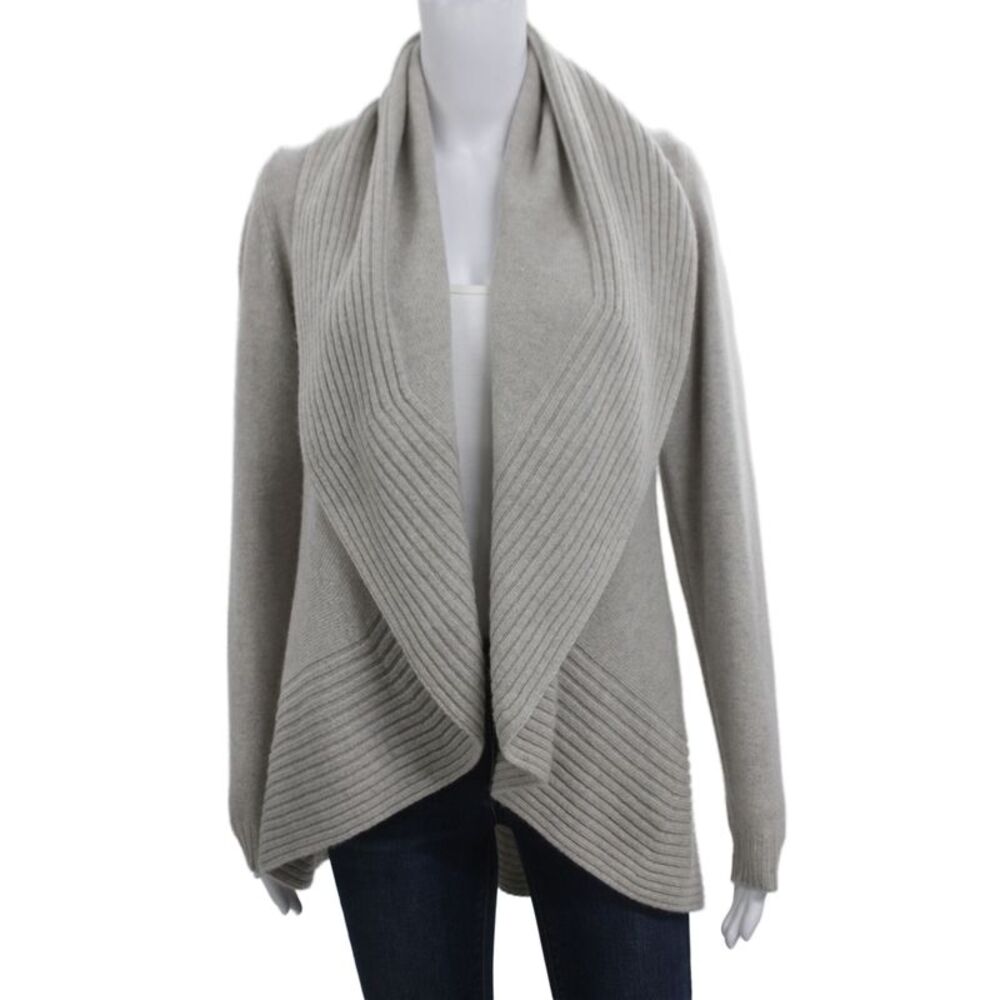 Rani Arabella Women Cardigan 100% Cashmere Cowl Neck Beige Long Sleeve Size S
